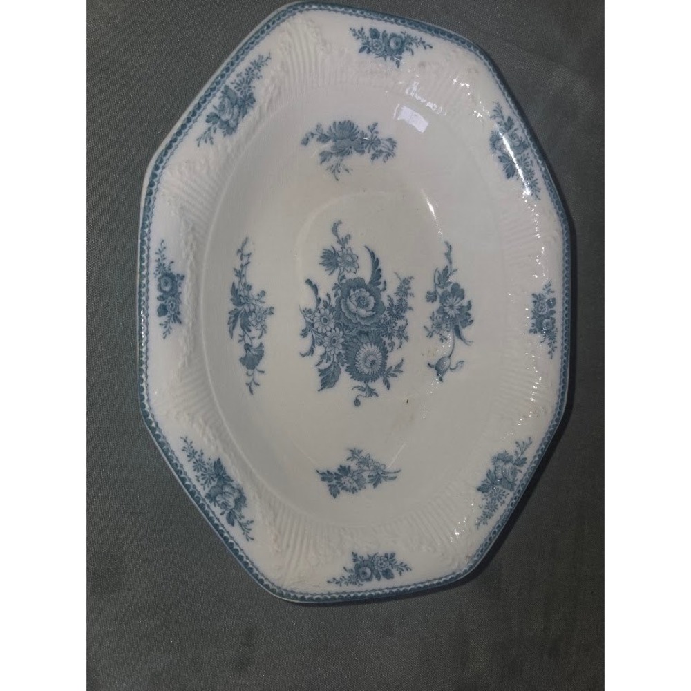 J&G Meakin Sydney Sol  Blue Floral White Ironstone Oval Serving Bowl England